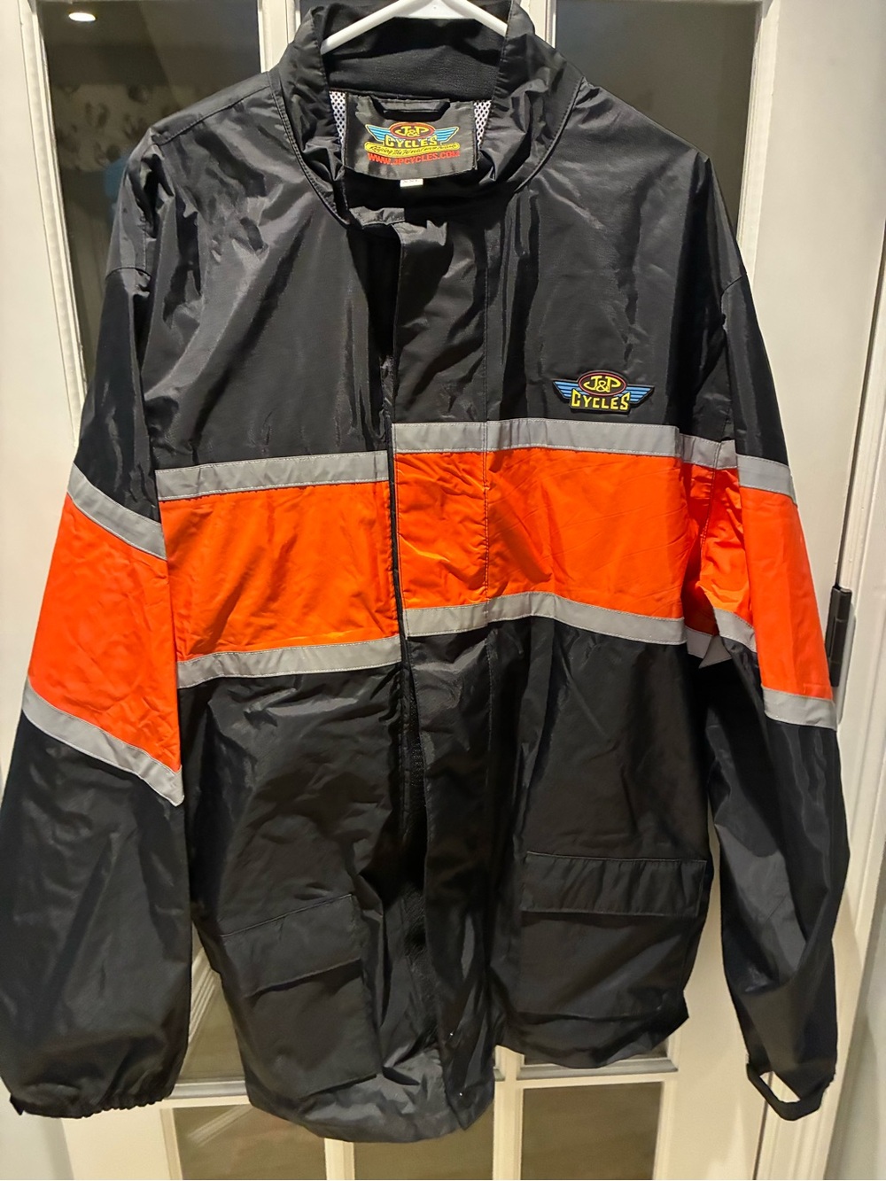 J and P Cycles Men's Black & Orange High-Visibility Motorcycle Jacket and Pants